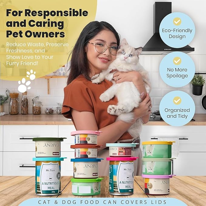 4 Pack Universal Pet Food Can Covers Lids - One fit 3 Standard Size Cans for Cats and Dogs Food Cans - Easy to Clean - Safe Silicone - Petal Meadow