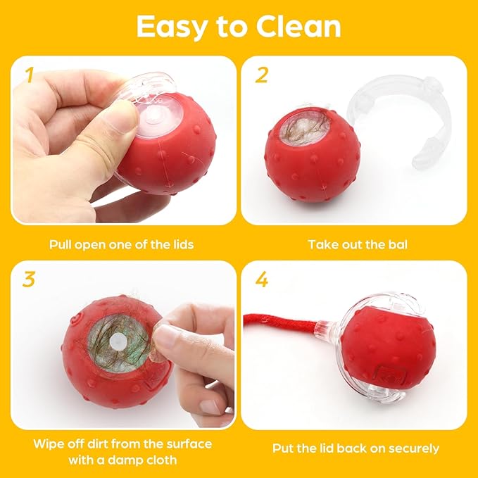 Interactive Cat Toys, 2 Pcs Automatic Moving Cats Toy with Elastic Mesh Bell Tail, Rechargeable Cat Ball for Bored Indoor Adult Cats, Energetic-cat (Red+Blue)