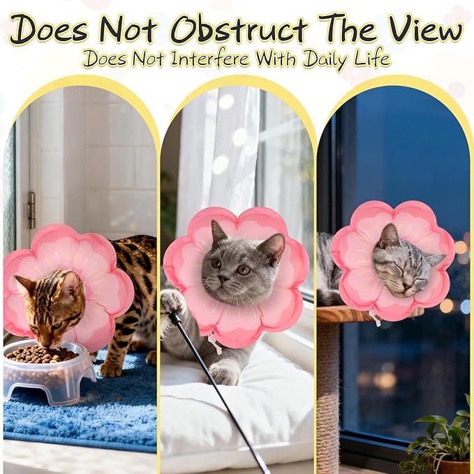 EXPAWLORER Cat Cone Collar Soft, Cat E Collar Recovery After Surgery to Stop Licking, Adjustable Waterproof Cute Neck Elizabethan Pet Kitten Puppy Donut Pillow for Cats Puppy Wound Healing, PinkM