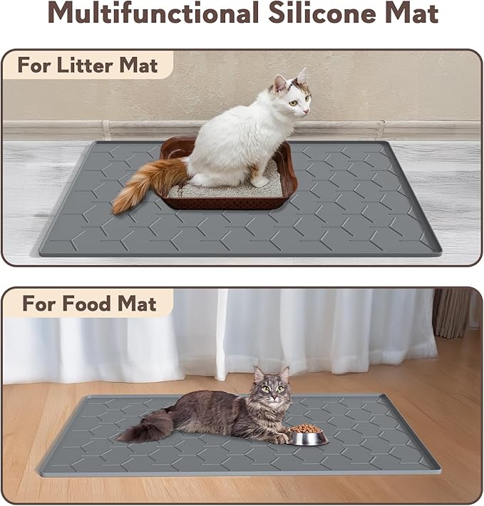 Cat Litter Mat, Large 40" X 28" Litter Catcher Rug, Waterproof Silicone Mat for Cats, Dark Gray