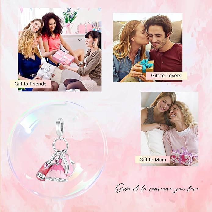 S925 Silver 14K Gold Plated Charm for Pandora Bracelet Necklace Women, Jewelry Gift, Valentines Mothers Day Christmas Birthday Anniversary, Mom Daughter Auntie Grandma Friend Wife Girlfriend