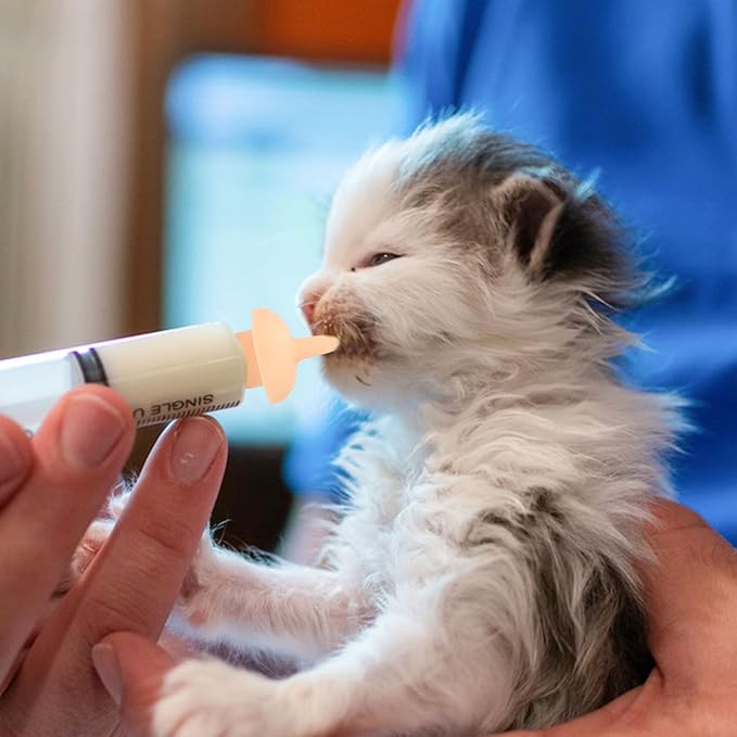 Pet Feeding Syringe with Nipple, Silicone Feeding Tools for Kitten Puppy Feeding Syringe for Newborn Cat Dog Small Animals Rabbits (1ml+3ml+5ml+10ml)