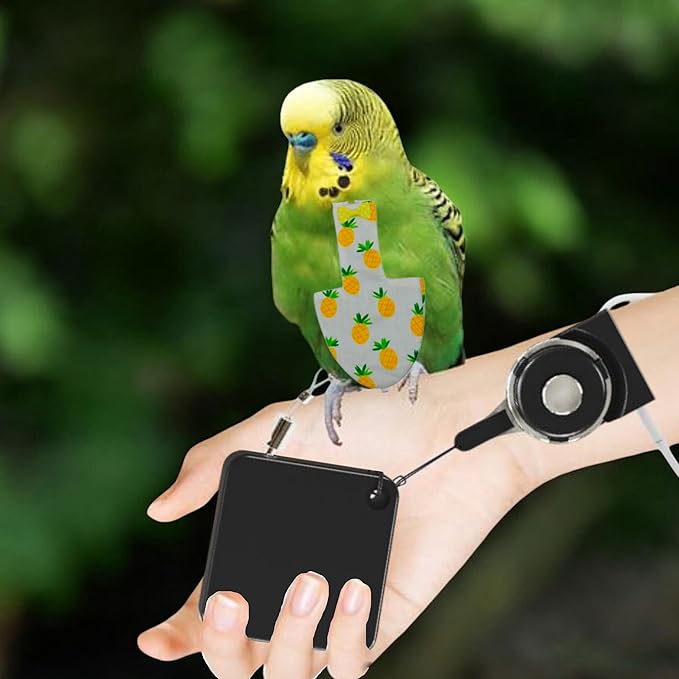 Bird Leash Harness and Diaper Set, Mini Bird Leashes, Birds Adjustable Outdoor Flying Training and Diapers, Chick Diapers, Flight Suit Accessories for Budgie Conure Parakeet Cockatiel (Pineapple, S)