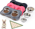Dog Bowls with Silicone Feeding Mat,No Spill Food Water Dish Set,Dishwasher Safe,2 Stainless Steel Puppy Bowls with Dogs Bandanas,Suitable for Tiny Pets Under 8lbs,Extra Small,Grey