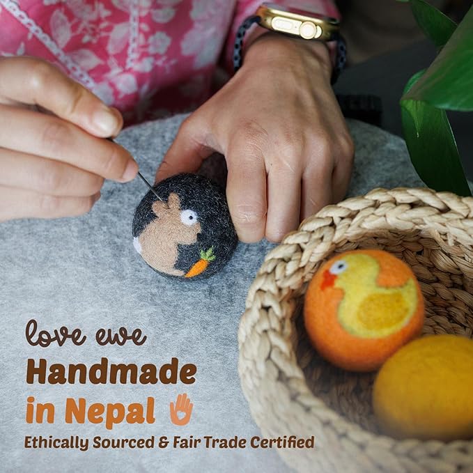 Hustle & Blush Love Ewe Felted Cat Toys 3 Pack - 3 Inch Fish w/Bell & 2 Inch Ball Hand Made Cute & Fun Design Kitten Wool Felt Balls for Indoor Play & Exercise -100% New Zealand Handmade Felted Balls