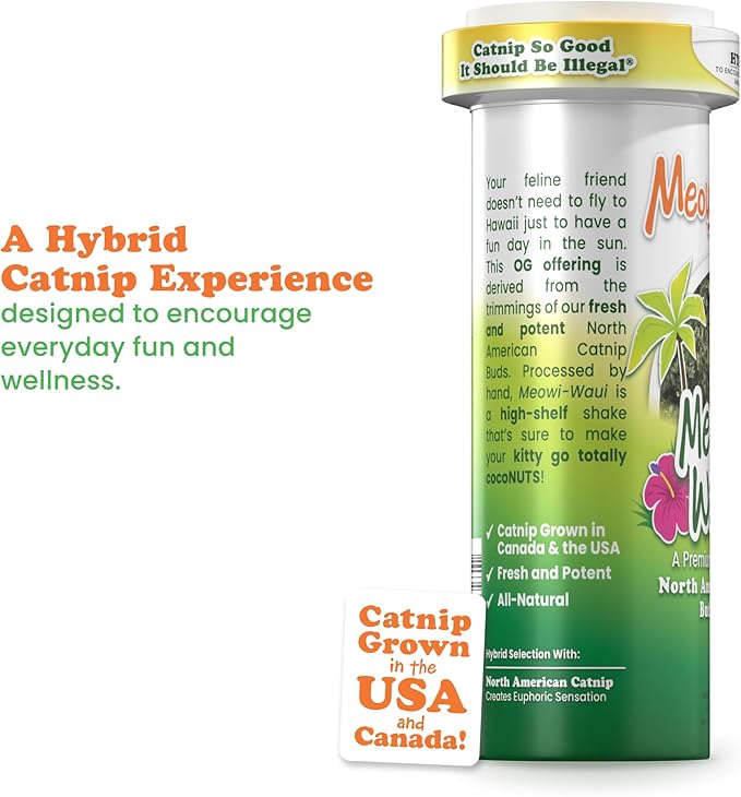 Meowijuana Meowi-Waui | Bud Shake and Catnip Blend | Large Bottle High Potency Blend | Premium Hand Harvested North American Catnip