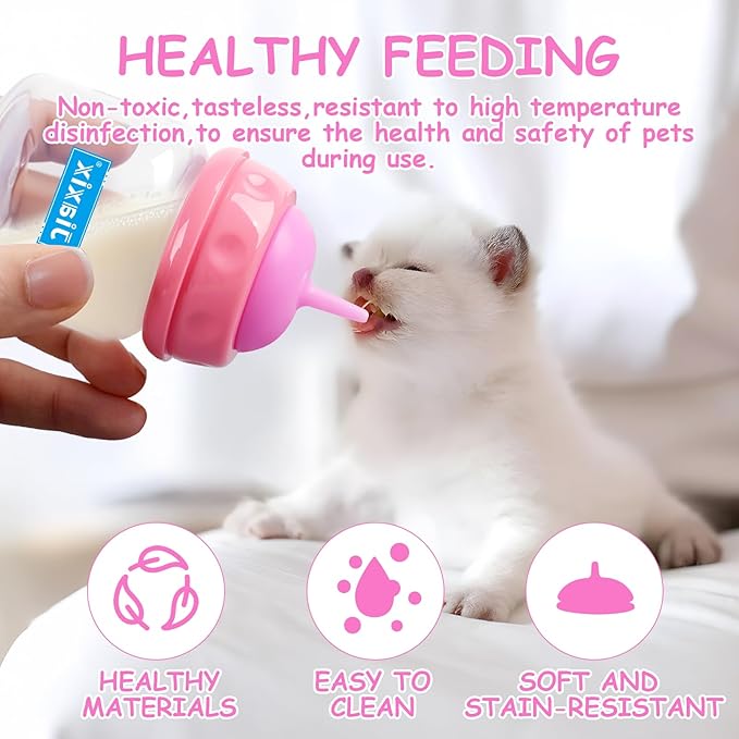 Pet Nursing Bottle Kit for Kitten Puppy,60mlCat Bottle Feeding Kit Nipple Kittens Syringe for Small Cat Dog Newborn Kitten Puppys Rabbits Squirrel Animals (Pink)