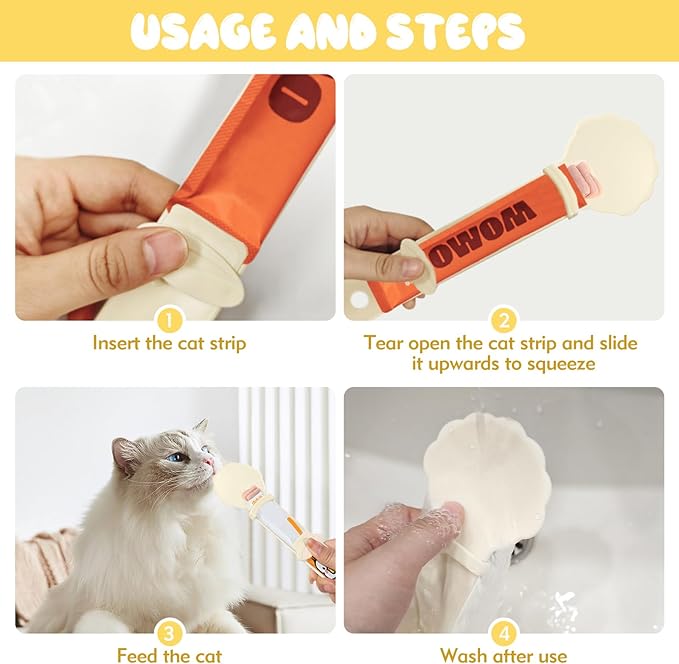 3PCS Cat Treat Spoon, Lickable Cat Treat Spoon Squeeze, Multi-Function Cats Treats Feeder for Pet Liquid Snack and Wet Food(Beige&Green&Orange)