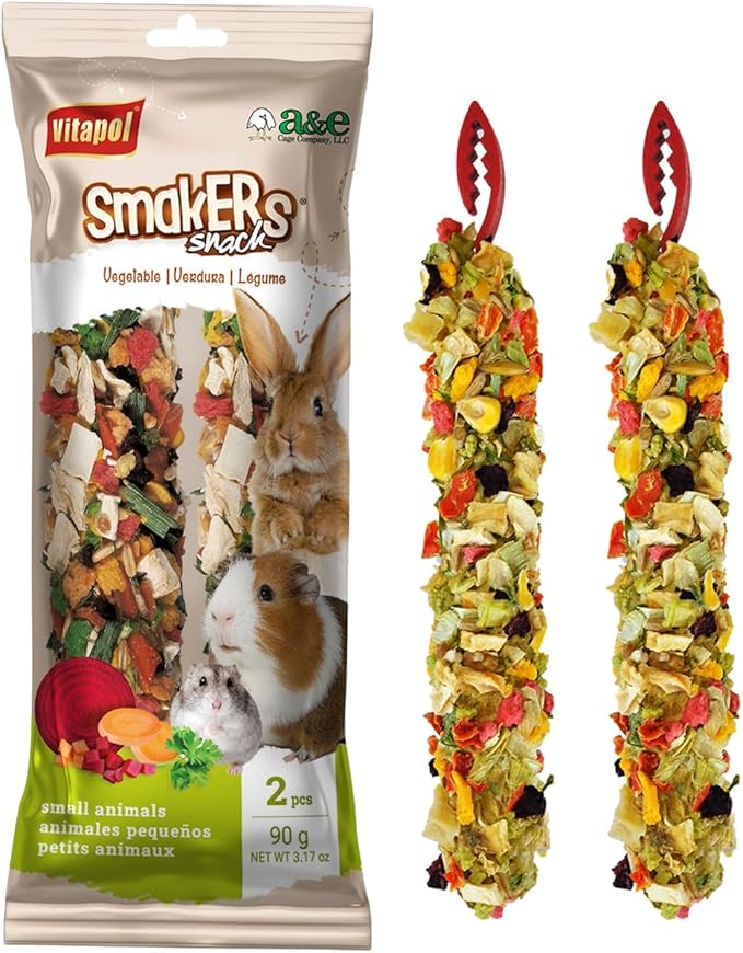 Vitapol Smakers by A&E Cage Co Vegetable Treat Sticks – Twin Pack Small Animal Snack Sticks – Natural Chew Treats for Rabbits, Hamsters, Gerbils, Mice & Rats