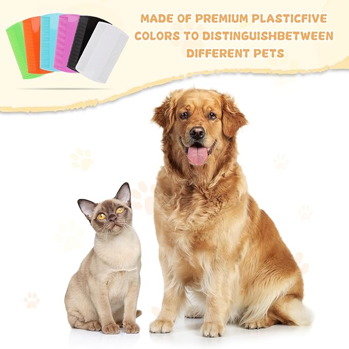 90 Pcs Double Side Tooth Pet Flea Comb Bulk for Cats Dogs Lice and Tick Comb for Small Cats Dogs Kitten Indoor(6 COLORS)