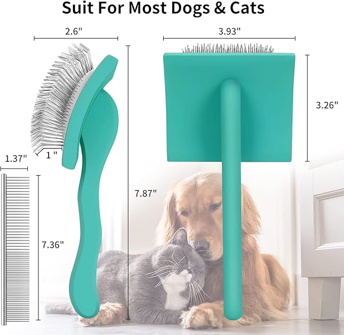 Slicker Brush for Dogs, Large Dog Brush to Long Haired Dogs for Poodles Doodles Goldendoodles Bernedoodles, Long Pin Grooming Kits to Dematting & Reducing Tangles and Fluff, Green