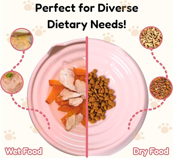 2 Pcs Whisker-Friendly Cat Food Bowl, Melamine Shallow & Wide Cat Bowl for Indoor Cats,Relieves Whisker Fatigue,Non-Slip Cat Dish for Wet and Dry Food (Pink*2, 6.3")