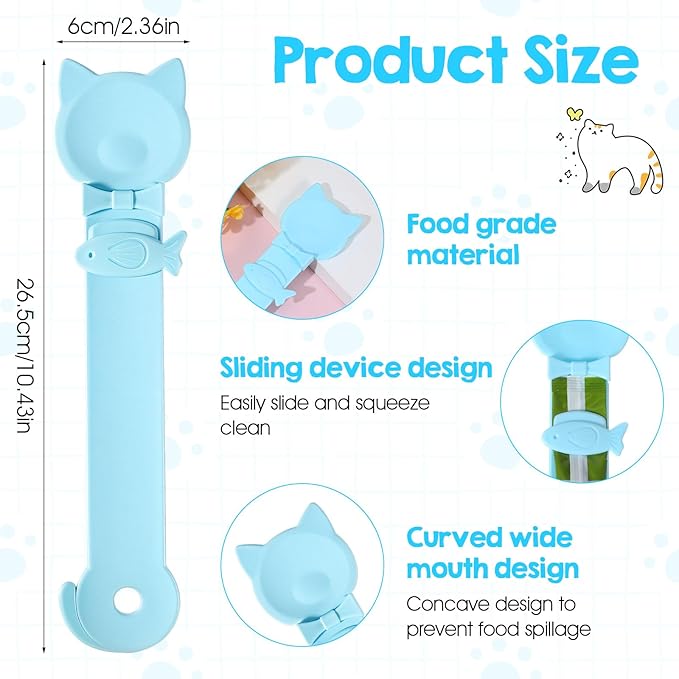 Cat Treat Spoon Squeeze,10.43 X 2.36 In Cute Cat Treat Feeder Spoon, Multifunctional Durable Cats Treats Feeder Spoons, Comfortable Grip,Suitable for Cats Liquid Treats and Wet Food, Blue