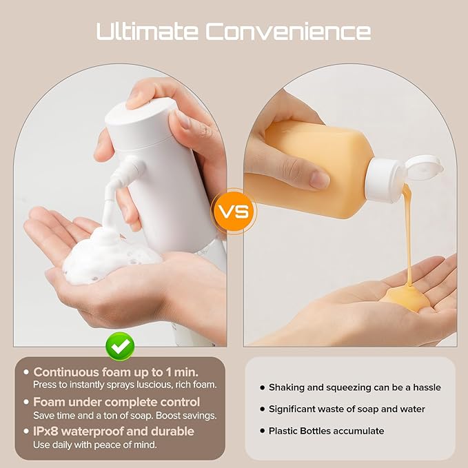 Airversa Electric Foaming Shampoo Dispenser with Hair Scalp Massager Brush 1100mAh IPX8 Shampoo Foamer for Woman Men Baby Kid Dog Cat ES1-Black Kit