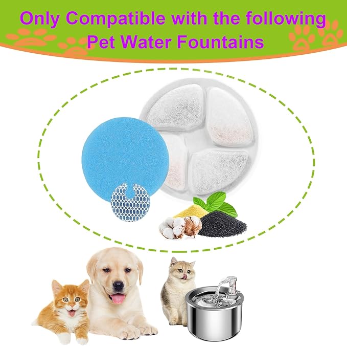 Cat Water Fountain Filter,Cat Fountain Filters Replacement for Round 2L/67oz Stainless Steel Pet Water Fountain,5 Pack Pet Fountain Filter Replacement