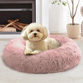 JOLLYVOGUE Calming Small Dog & Cat Bed for Indoor Cats - 20 inches Washable Donut Bed for Kittens & Puppies, Anti-Anxiety Round Fluffy Plush Pet Beds (Fits up to 15 lbs, Dark Pink)
