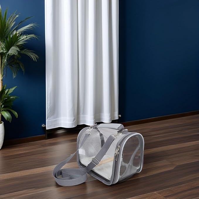 FAVOMOTO Portable Bird Carrier Cage Lightweight Travel Cage with Perch Small Grey for Budgie Parrot Outdoor Transport