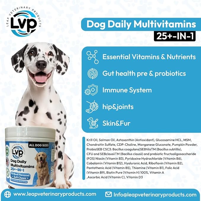 Multivitamins &Supplements for Dogs - Krill Oil, Omega 3,6,9, pre&probiotics, Essential Vitamins, for Hip & Joints, Skin &Coat,Digestive, Immunity Support (90 Chews)