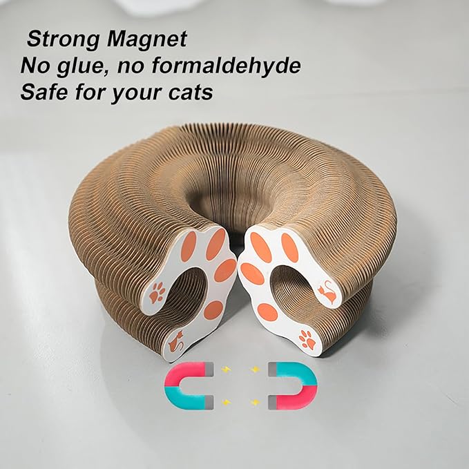 Kitty Curlz Cat Toy, Magic Organ Cat Interactive Scratcher Cardboard with Bell Ball, Foldable & Changeable Accordion Shape Exercise Anxiety Relief Toy for Indoor Cats(2PCS)