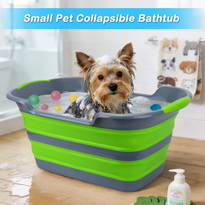 ddLUCK Multi-Functional Collapsible Pet Bathtub with Drainage Hole, Portable Indoor Outdoor Foldable Washing Tub Bathing Tub Small Pets Bathtub for Puppy Small Dogs Cats (Green)