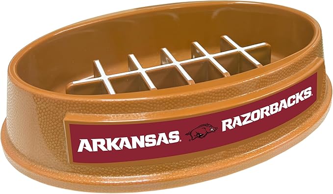NCAA Super-Bowl - Arkansas Razorbacks Slow Feeder Dog Bowl. Football Design Slow Feeding Cat Bowl for Healthy Digestion. Non-Slip Pet Bowl for Large & Small Dogs & Cats
