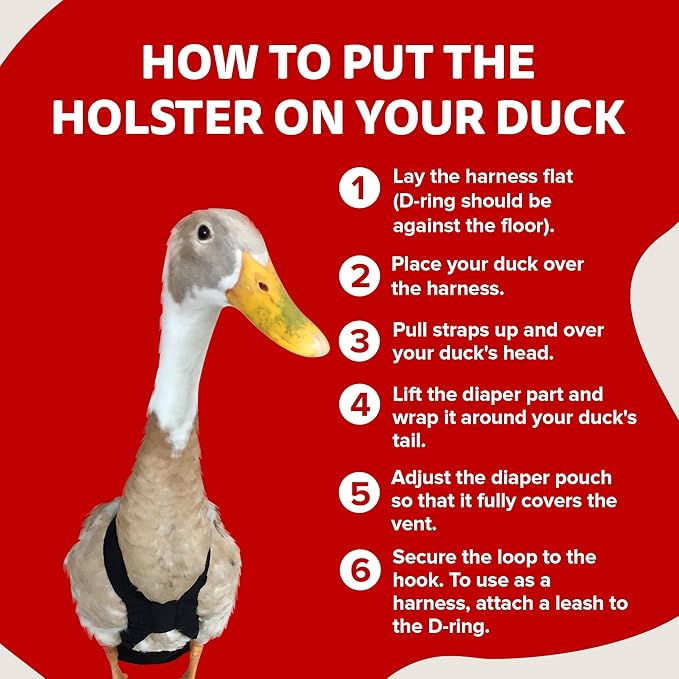 Hen Holster Wrap-Around Duck Diaper with Removable Liner and Fixed Tab - Durable, Secure Fit, Easy-to-Wear - US-Made Runner Duck Diapers - Essential Duck Supplies for Real Ducks - Red Bandana