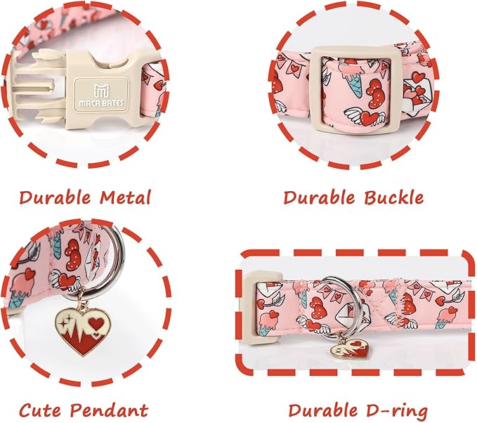Maca Bates Valentine's Day Dog Collar with Red Heart Char,Love Letter Pattern Valentines Dogs Collars Durable Soft Adjustable Collor Valentine for Extra Small Girl Boy Puppy Pet