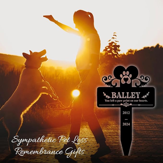 Custom Pet Name Metal Cross Grave Marker with Wings, Personalized Dog Memorial Plaque for Cemetery Yard, Outdoor Garden Stake