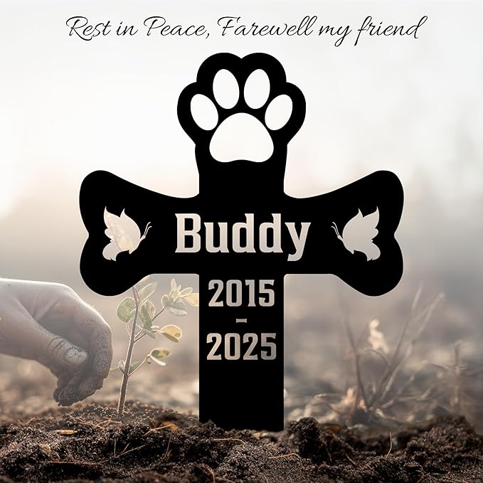 Custom Pet Cross Grave Markers Dog Outdoor | Memorial Burial Markers for Your Furry Friend | Cemetery Grave Pet Headstones for Dogs | Custom with Photo Resting Place Sign for Paw Companions
