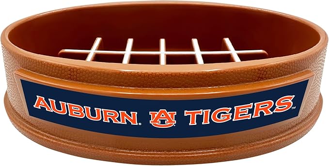 NCAA Super-Bowl - Auburn Tigers Slow Feeder Dog Bowl. Football Design Slow Feeding Cat Bowl for Healthy Digestion. Non-Slip Pet Bowl for Large & Small Dogs & Cats