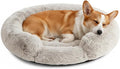 Fluffy Dog Bed Calming Donut Beds for Large Dogs Warming Round Small Medium Pet Nest Cozy Cat Mattress Indoor Washable Puppy Kennel Kittens Sleep Mat (M, 27.5×27.5 inch, Gradient Gray)