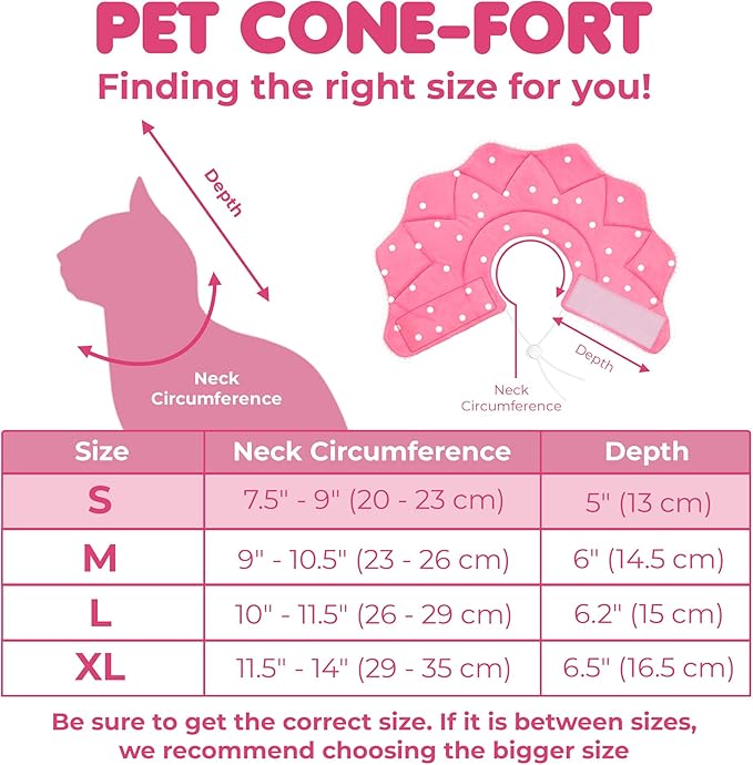 SunGrow Cat Cone Collar Soft, Stop Licking E Collar for Recovery, Post Surgery Stress Relieving with Adjustable Strap Enclosures (7" - 9" Neck Size, Pink)