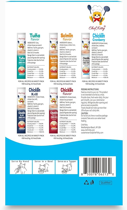 Purée Pops, Cat Treats, Grain-Free, Lickable, Squeezable Creamy Cat Treat/Topper with Vitamin E & Taurine, 0.5 Ounces Each Tube, 10 Tubes, Chicken with Cranberry Recipe