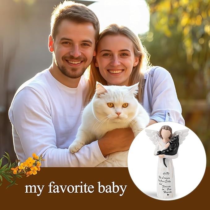 Cat Memorial Gifts, Cat Memorial Gifts for Loss of Cat, Pet Cat Remembrance Gifts, Hand-Painted Collectible Cat Angel Figurine Statue for Cat Lovers in Memory of Their Beloved Cat