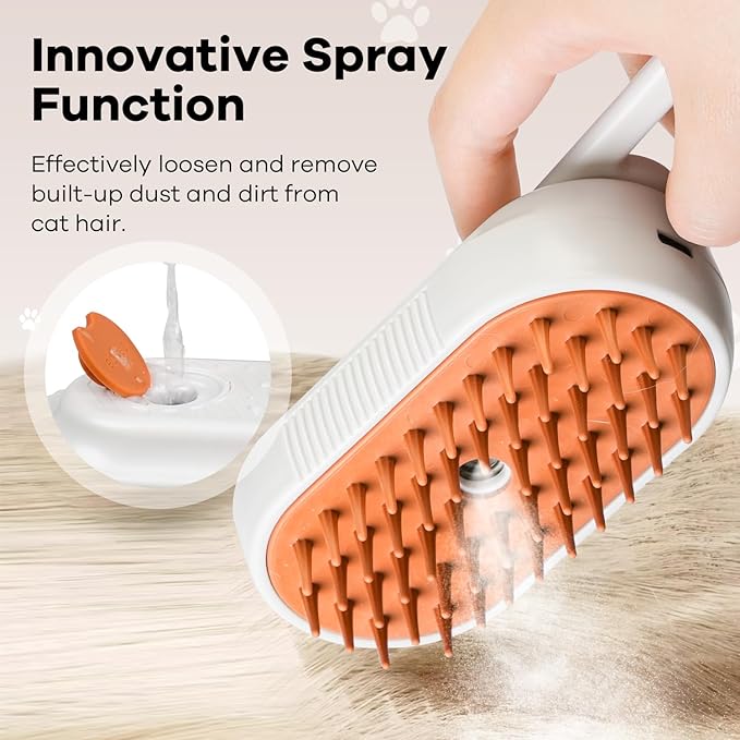 Cat Steam Brush for Shedding, 4 in 1 Cat Steamy Brushs Cleanser with Foldable Handle, Pet Spa Brush for Cats, Spritz Defur Comb for Pets, Steam Brushs for Cats