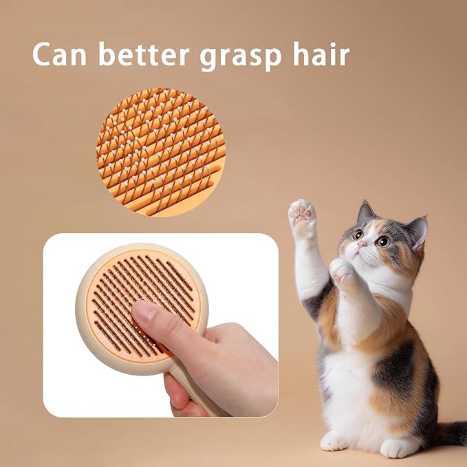 Pet Massage Comb, Knot Opening Comb, Self-Cleaning, Cat And Dog Universal, One Click Hair Removal,Pet Supplies Hair Remover Tool, Light Yellow - Persimmon Style, One Piece