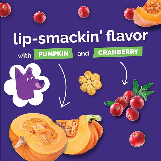 Fruitables Baked Dog Treats, Healthy Pumpkin Snacks for Dogs, Low Calorie & Delicious, No Wheat, Corn or Soy, Puppy Training Treats, Made in the USA, Pumpkin and Cranberry Flavor, 7oz