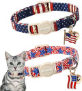 2 Pack American Flag Cat Collars Breakaway with Bell, DOGWONG Safety Buckle 4th of July Patriotic Cute Cat Collar for Girl Boy Cats，Adjustable 7-12 Inch