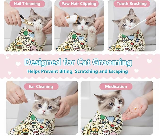 Cat Grooming Wrap for Cutting Nails, 27.6" Anti-Scratch Anti-Escape Cat Holder for Claw Clipping, Self-Adherent Soft Cat Swaddle Wrap for Nail Trimming for Cats & Kittens (3,21.65*21.65 inch)