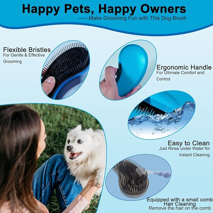 Puppy Brush - Soft Dog Brush - Perfect for Yorkie, Shih Tzu, Maltipoo & Maltese Grooming - Gentle Hair Remover for Easy Pet Grooming at Home (Blue)