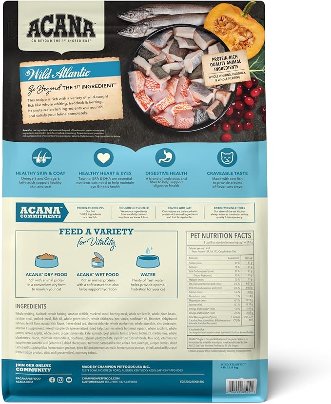 ACANA Grain-free Dry Cat Food, Wild Atlantic, Saltwater Fish with Freeze-Dried Liver, 4lb Bag