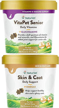 NaturVet – Skin & Coat Plus Omegas for Cats – 60 Soft Chews | Supports Healthy Skin & Glossy Coat | & VitaPet Senior Daily Vitamins for Cats, Formulated to Provide Essential Minerals, 90 g, 60 Count