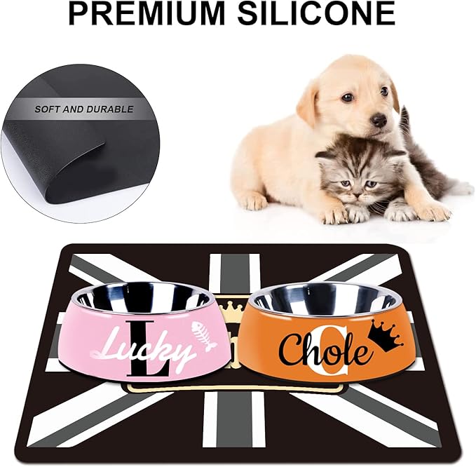 Personalized Cat & Dog Bowl Mat - Non-Slip, Waterproof, Custom Pet Food & Water Mat for Floors (England)