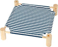 Patas Lague Cat and Dog Hammock Bed for Small Dogs, Brethable Wooden Cat Pet Rabbit Elevated Cooling Outdoor Bed Cots Furniture for All Seasons Blue Stripe