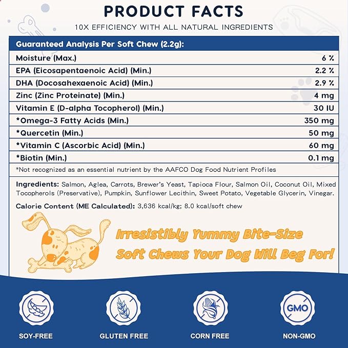 ZEBORA Salmon Oil for Dogs Skin and Coat - Omega 3 6 9 Fish Oil Soft Chews for Dogs Itchy Skin Relief - Dog Fish Oil Supplements EPA DHA Rich with Vitamins C & E - Allergy Relief & Shedding, 120 Ct