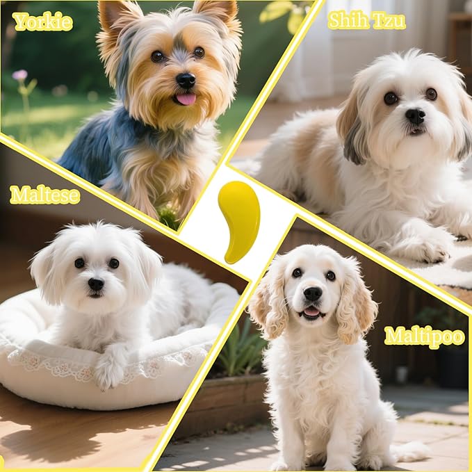 Comma-Shaped Small Dog Brush, Fit for Yorkie, Shih Tzu, Maltese Maltipoo Pomeranian - Gentle Soft Bristles for Effortless Pet Hair Removal, Puppy Essentials (Yellow)