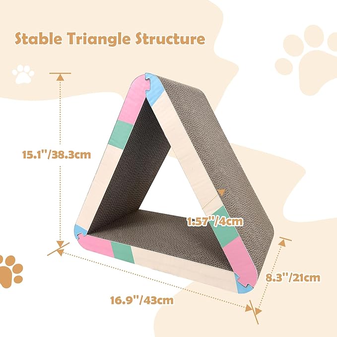 Triangle Cat Scratcher Pad - Foldable Cat Scratching Board with Non-Toxic Thickened Corrugated Paper, Durable Recycled Cardboard for Indoor Cats