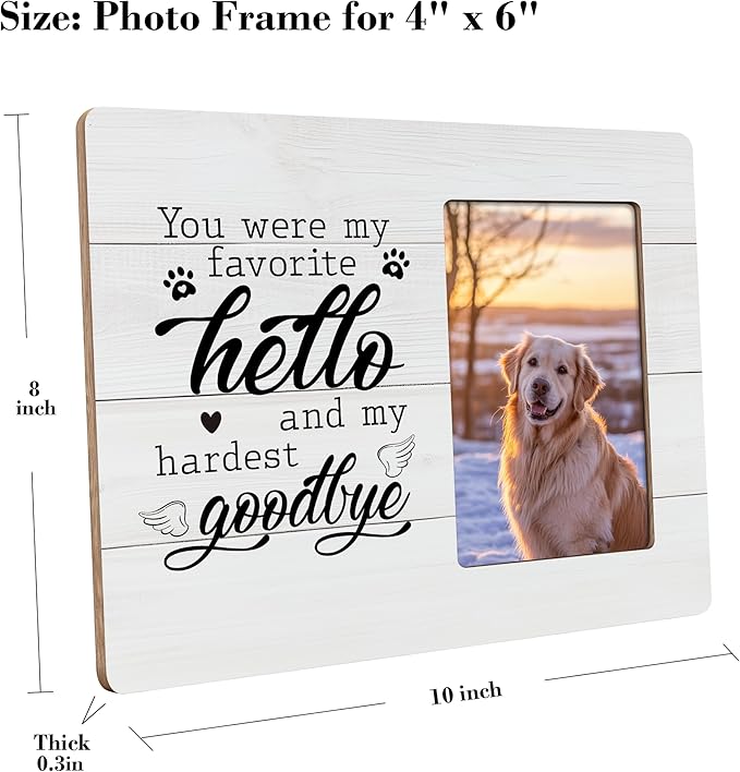 Pet Memorial Gifts for Dogs Remembrance Picture Frame, Loss of Dog Sympathy Gift, My Hardest Goodbye Frames Fits 4x6 Photo