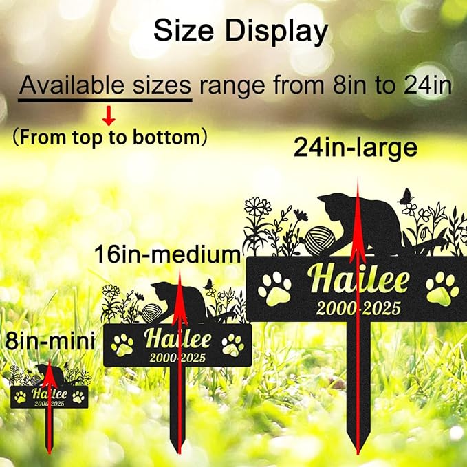 Personalized Cats Memorial Grave Marker Custom Metal Flowers Cat Memorial Garden Stake with Paws, Customized Pet Cat Statue Memorial Plaque Burial Marker for Pet Cemetery Yard Grave Decor