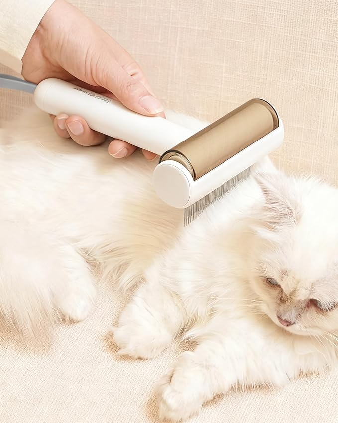 3-in-1 Cat Comb for DeShedding with Built-in Lint Roller Pet Hair Remover Suitable for Travel Undercoat Brush for Indoor Cats Metal Dematting Grooming Tool for Detangling Matted or Knotted Fur